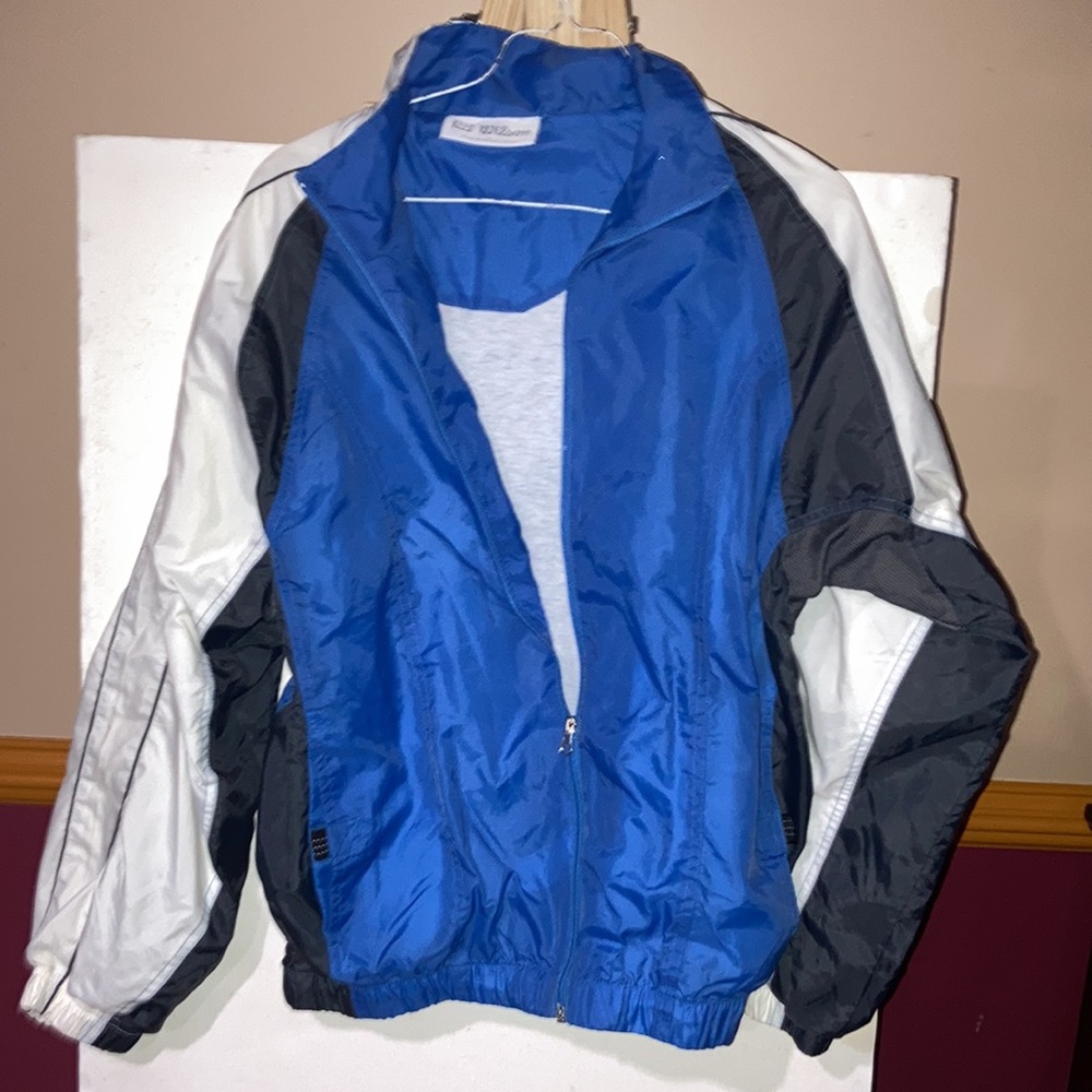 EUC Woman’s Full Zip, Lined WILSON WINDBREAKER JACKET in Blue/Grey/White; Size M